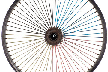 vintage iron wheel with spokes isolated on white background