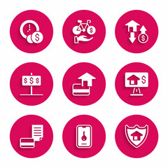 Set Credit card, Online real estate, House with shield, dollar, and Time is money icon. Vector