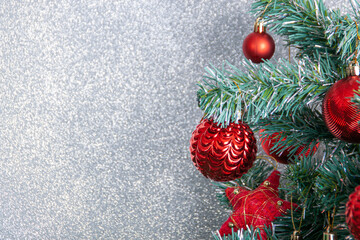 Fototapeta na wymiar Christmas banner. Tree with ball and deer