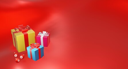 Christmas gift box with red ribbon. 3d