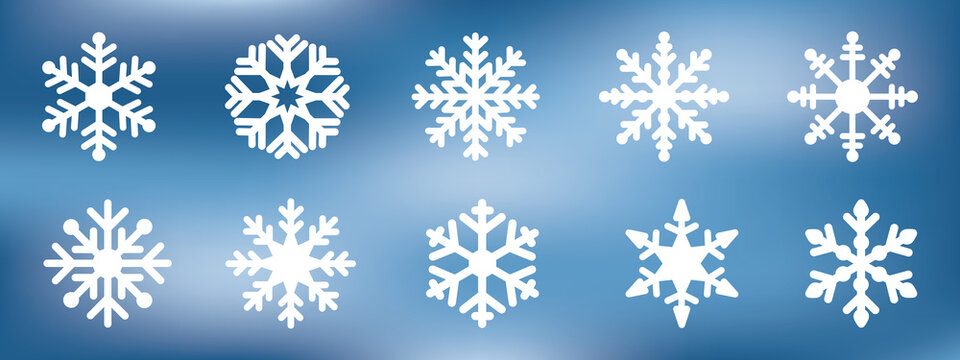 Snowflake flat icon set.