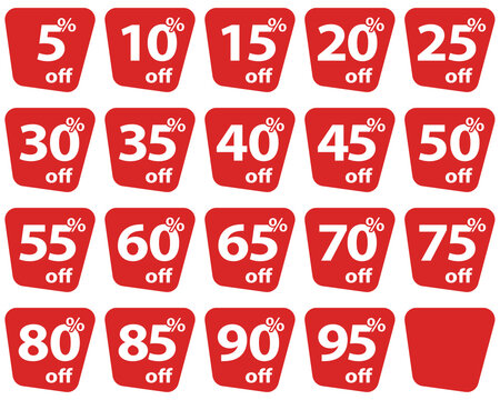 Set of discount tags in red color. Vector	
