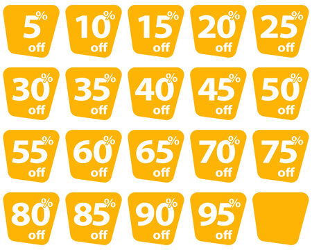 Set of discount tags in yellow color. Vector	
