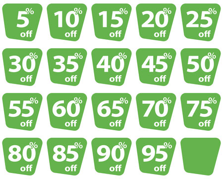 Set of discount tags in green color. Vector	
