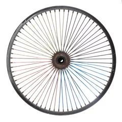 Fotobehang Fiets vintage ijzeren wiel met spaken geïsoleerd op een witte achtergrond  © serikbaib