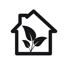 House icon with leaves. Concept of green house. Eco house logo. Vector illustration.