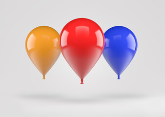 Balloon bunch. Party decoration color balloons flying isolated. 3d rendering