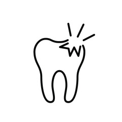 Tooth icon. Tooth linear icon. Vector illustration. Cracked tooth line icon. Stomatology logo