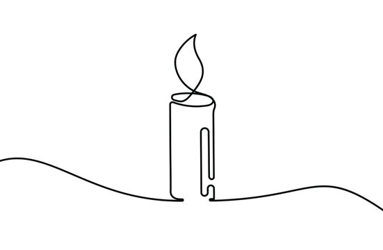 Continuous line drawing of candle. Candle one line icon. One line drawing background. Vector illustration. Christmas candle icon