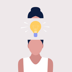 Character with idea light bulb head concept