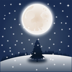 Christmas night landscape with moon