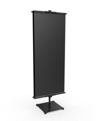 Blank Telescopic Poster Stand Features Two Printed Fabric Banners. 3d render illustration.