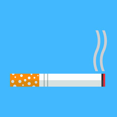 Cigarette illustration flat icon on blue background. Cigarette simple silhouette. Modern,minimalist icon in stylish colors. Web site page and mobile app design vector element. Lung cancer concept.