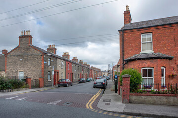 City of Dublin Ireland. Working class street, houses and neighbourhood. 