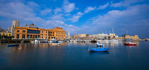 Fototapeta premium Fishing boats in the harbor of Bari at the Italian coast - travel photography