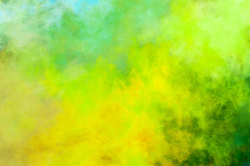 Yellow and green spring summer colors background colorful paint strokes texture with abstract smoke pattern and mottled stains on paper 