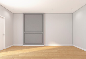 Empty room with white wall and wood floor. 3d rendering