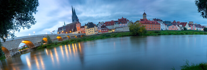 Regensburg. View of the old historical part of the city at dawn.