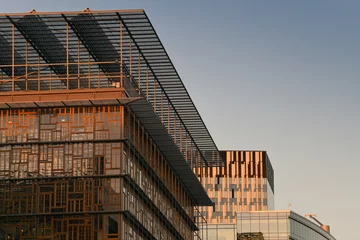 Foto op Aluminium Brussels, Belgium - October 2021: The new Europa building of the European Council. Photo taken during an autumn sunrise. Key institution of the European Union. Modern architecture. © Dragoș Asaftei