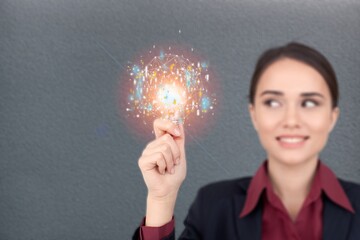 Person holding light bulbs, ideas with innovative technology and creativity.