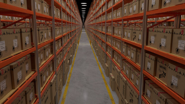 Santa Claus warehouse with parcels  (3D Illustration)