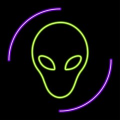 Alien neon sign, modern glowing banner design, colorful modern design trend on black background. Vector illustration.