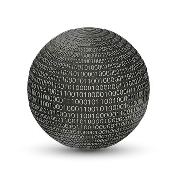 Abstract sphere with binary numbers on the surface. Vector illustration.