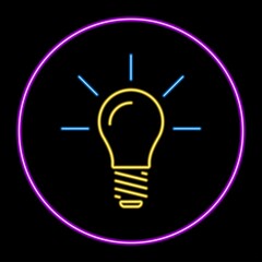 Light bulb neon sign, modern glowing banner design, colorful trend of modern design on black background. Vector illustration.