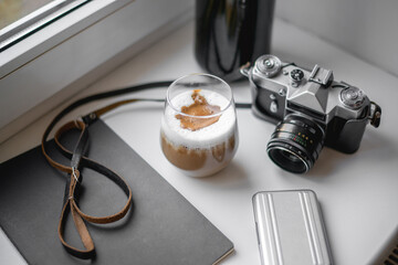 Delicious sweet coffee in a glass