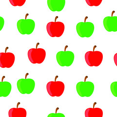 Red and Green Cartoon Apples on White Background Seamless Pattern
