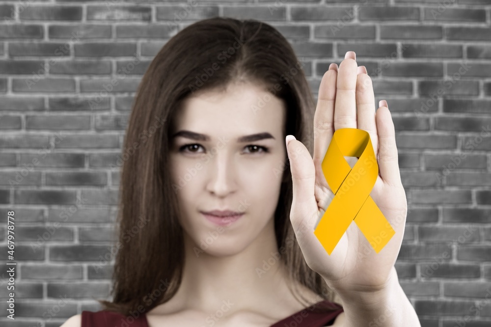 Poster Suicide prevention day, Yellow Ribbon for supporting people living and illness.