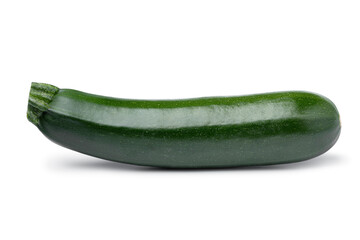 Single fresh green whole zucchini isolated on white background