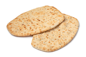 Pair of fresh of baked homemade naan isolated on white background