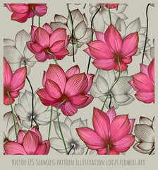 Seamless pattern illustration lotus flowers art