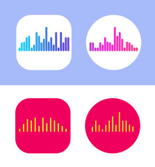 Four Icons Design with Waves of the equalizer. EQ Vector Illustration. Voice Memo Recorder Icon. Square and Cirlce Shape.