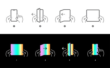 Smart Phone Tablet with Foldable Screen. Set of Step by step folding-unfolding manual instructions. Vector Isolated.