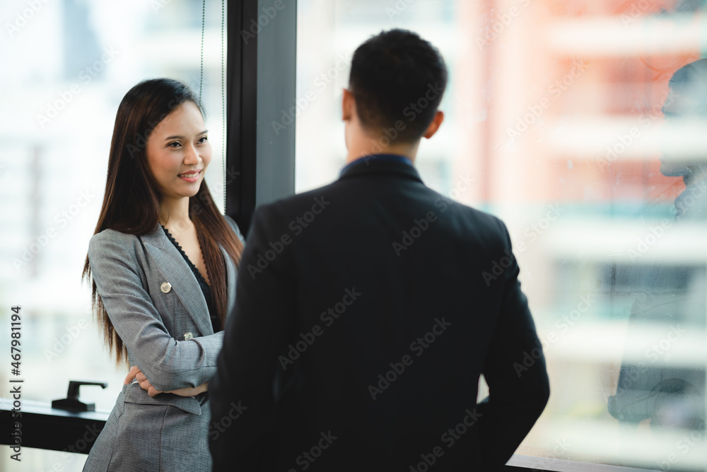 Wall mural business manager team are meeting to discussion talk together in modern office