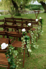 wedding ceremony area with dried flowers in a meadow in a forest