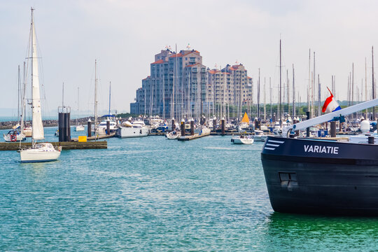atmospheric scenery of the harbor in Breskens, Zeeland, The Netherlands, 20 July, 2020
