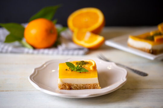 A delicious Turkish dessert; Etimek dessert with orange, orange cake, orange milk cake (Turkish name; Portakalli etimek tatlisi)