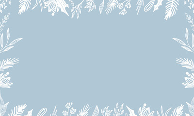 Fototapeta na wymiar Beautiful background with white snowflakes and berry branches for winter design. Collection of Christmas New Year elements. Frozen silhouettes of crystal snowflakes. Modern design. Holiday wallpaper.