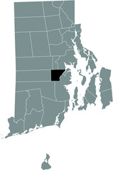 Black highlighted location map of the East Greenwich inside gray administrative map of the Federal State of Rhode Island, USA