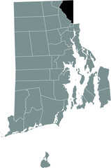 Black highlighted location map of the Cumberland inside gray administrative map of the Federal State of Rhode Island, USA