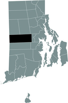 Black highlighted location map of the Coventry inside gray administrative map of the Federal State of Rhode Island, USA