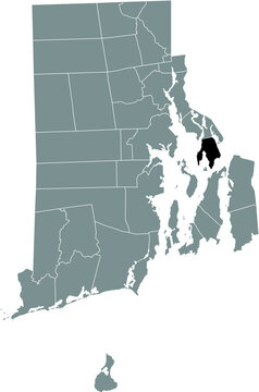Black highlighted location map of the Bristol inside gray administrative map of the Federal State of Rhode Island, USA