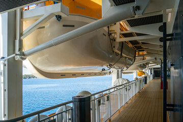 Gangway on a cruise ship with rescue equipment
