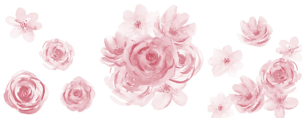 Rose flower watercolor bouquet. Pink Floral Watercolour illustration isolated on white background.