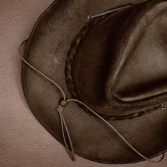 chapeau de cuir marron - obrazy, fototapety, plakaty