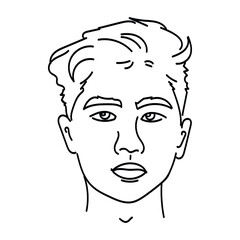 Man face sketch. Portrait of young boy.  Template. Vector