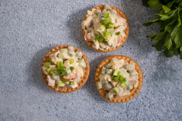 traditional olivier salad in tartlets
